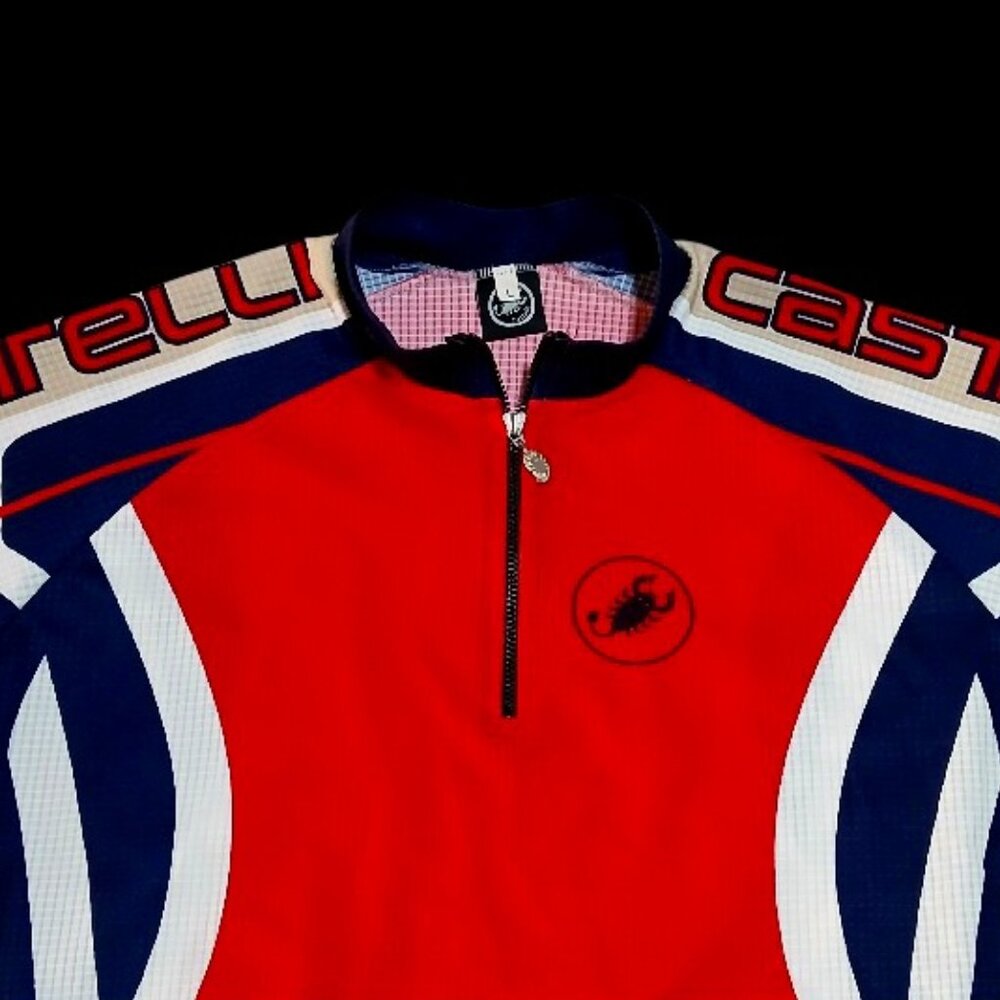 Castelli Men's Scorpion Red/White/Navy 1/4 Zip Short Sleeve Cycling Jersey